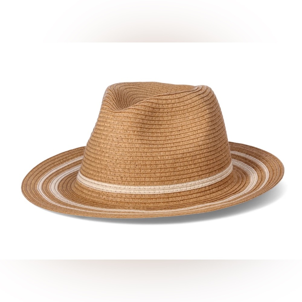 Time and Tru Women's Striped Straw Panama Hat, Beige - Picture 3 of 4